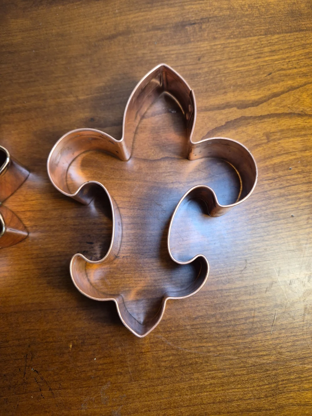 Two Large Copper Cookie Cutters - Flower & Fleur-de-Lis Set